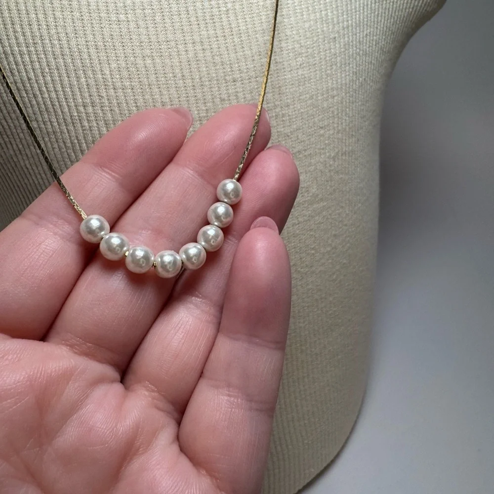 Antique Faux Pearl & Gold Necklace Vintage Minimalist Jewelry